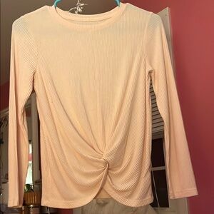 Women's Cream Long Sleeve Twist Front Top